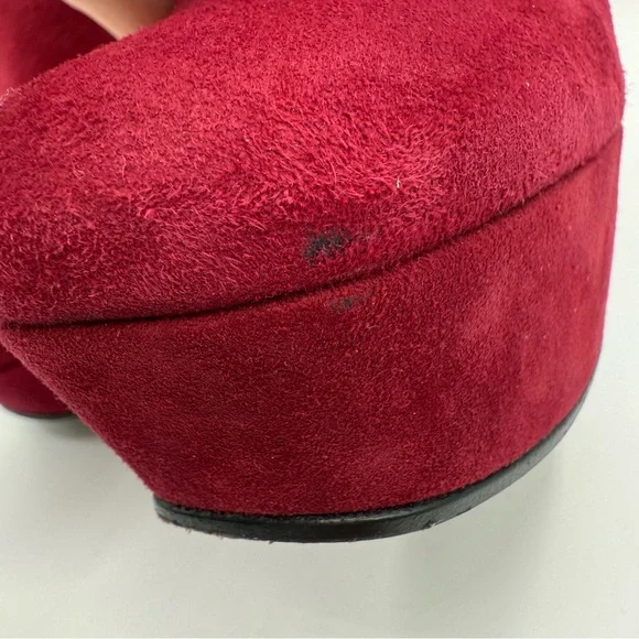 Gucci Kid Suede Red Platform Ankle Boots High Heel EU 37.5 US 7.5 - Picture 14 of 17